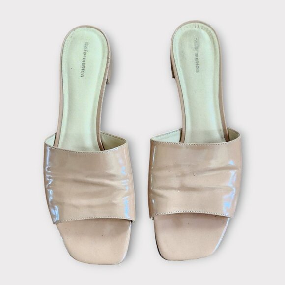 Reformation Mules Slide Size 9.5 Nude Patent Leather Open Toe Sandals Classic - Picture 10 of 10